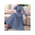 thumbnail image 5 of Women'S Knee-Length Spring and Autumn Dresses Bowknot Solid Color Shirt Sleeve Big Swing Long Dresses Blue S, 5 of 7