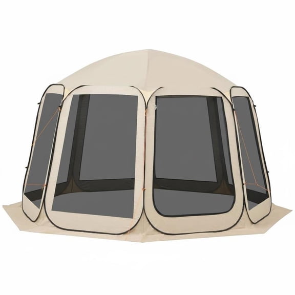 Screen Tent, 12 X 11 Ft, 10-12 Person Pop Up Screen House with Extended Awning, Portable Screened Canopy, Beige