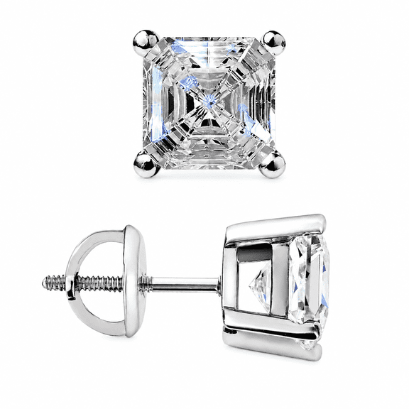 18k White Gold Plated Asscher Cut Stud Earrings with Simulated Diamond Crystals Gift for Women