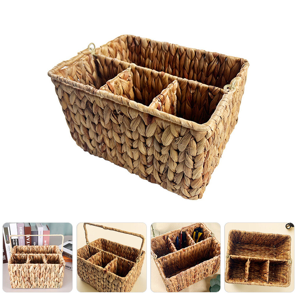 Water Hyacinth Woven Basket Divided Desk Organizer Basket Multi