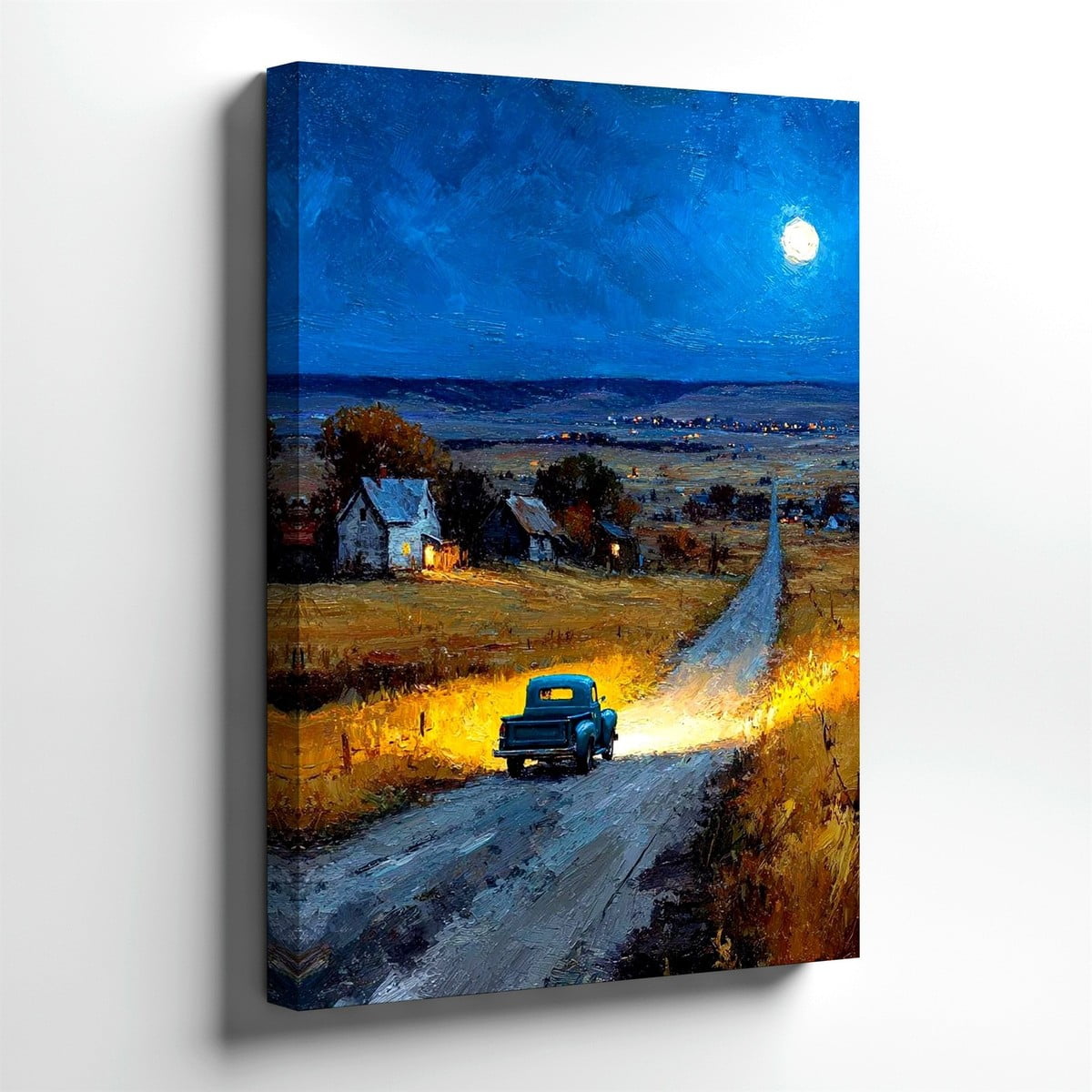 Moonlit Cottage Stone House Wall Art Print Floral Decor
