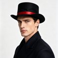 thumbnail image 4 of BELTNOV Men's Classic Retro Top Hat Steampunk Magician Wide Brim Hat with Satin Band for Stage Performance Festival Party Red, 4 of 5