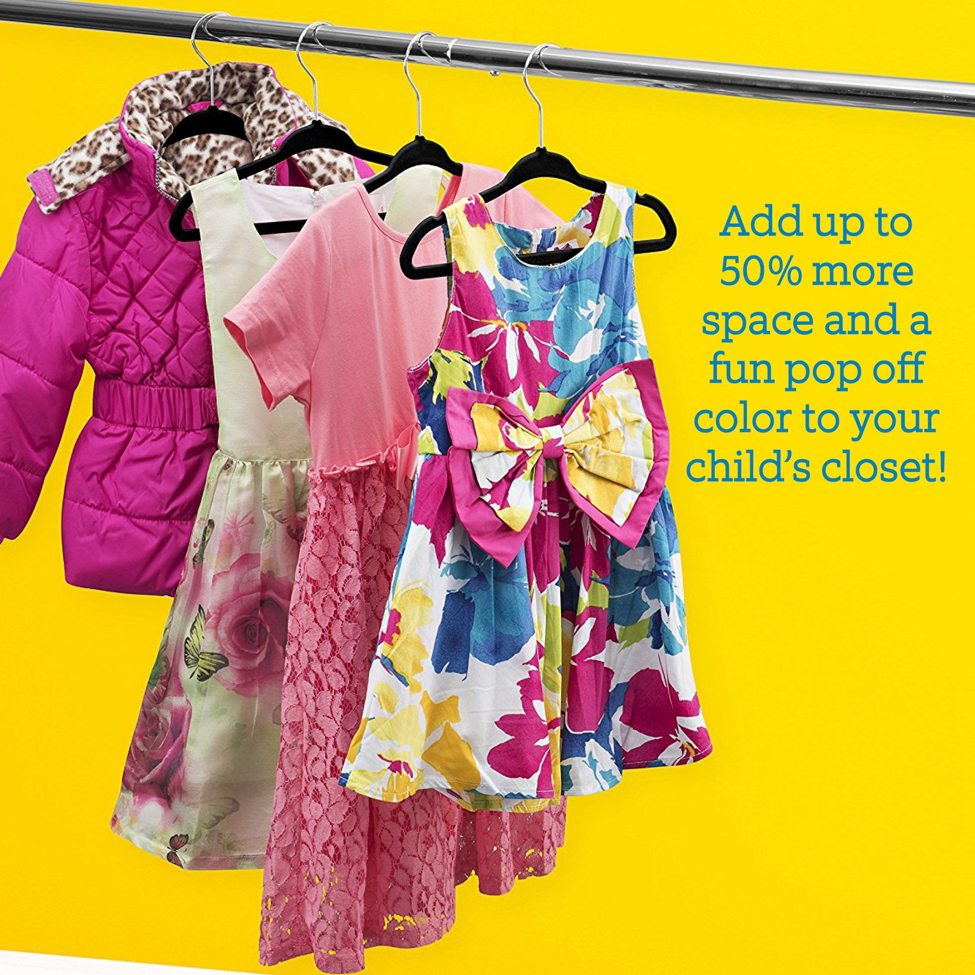  JIUXCF Kids Hangers (12.8” - 50 Pack), Non Slip Velvet Small  Hangers, Ultra Slim Space Saving Little Girl Hanger - 360° Swivel Hook,  Cascade Design, Durable & Cute Baby/Toddler Hangers（Pink） 