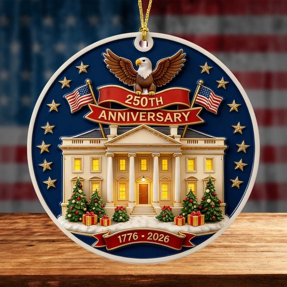 BSJJY US 250th Anniversary Ornament, Patriotic Bicentennial Star Flag Decor for Christmas Tree, Home, Office Year-Round Display Collectible, 8.6x8.6in (D)