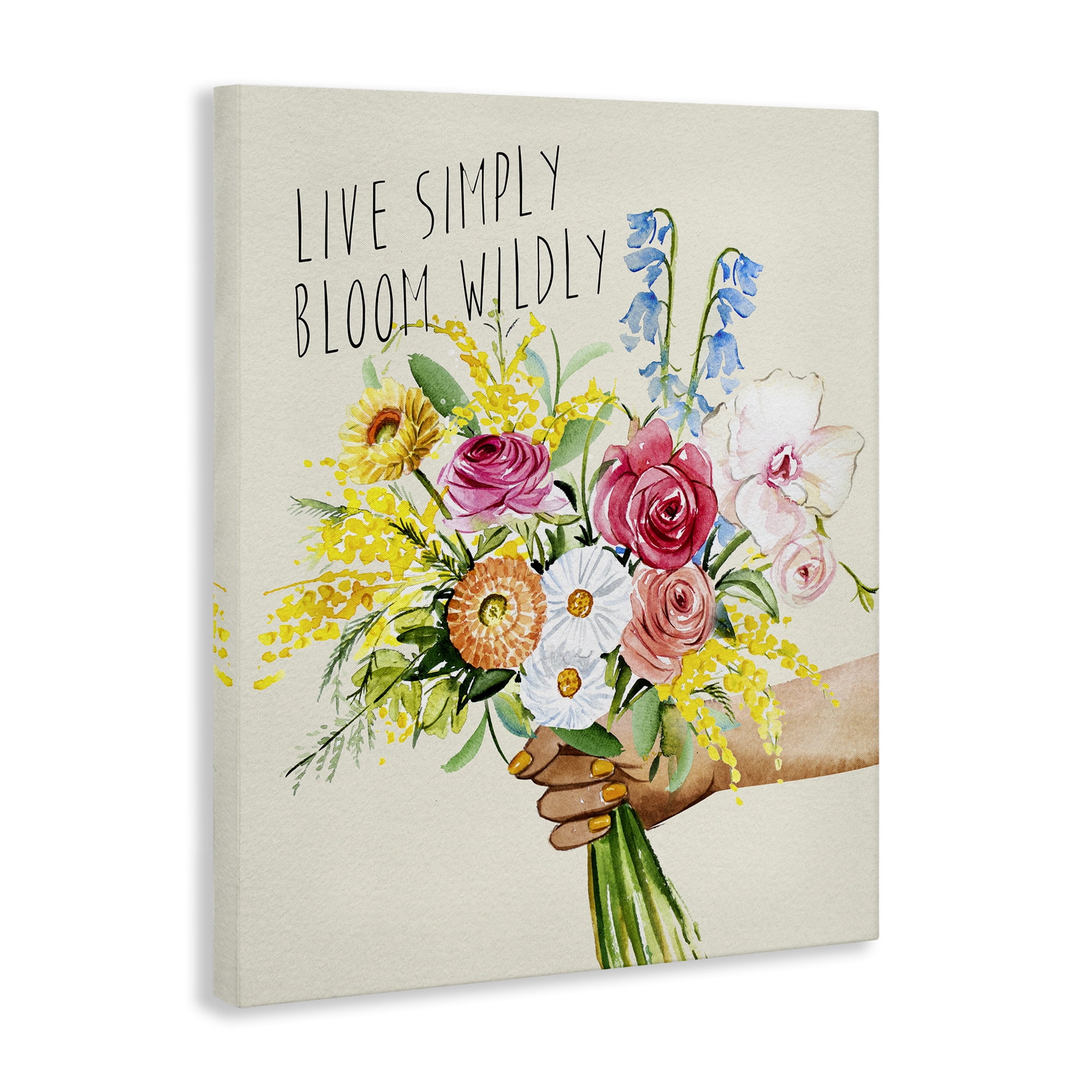 Stupell Industries Live Simply Bloom Wildly Botanical & Floral Painting Gallery Wrapped Canvas Art Print Wall Art, 36 x 48