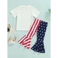 thumbnail image 4 of Toddler Baby Girl Outfit Mermaid Letter Short Sleeve T-Shirt Tops Star Stripe Bell Bottom Summer Clothes, 4 of 9
