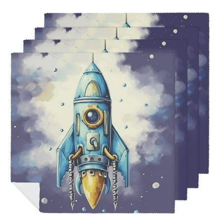 

Facannap Rocket Ship Cloth Napkins for Farmhouse Party Dining Table Decor Hotel Home Banquet Atmosphere Embellishment Reusable Machine Washable Fabric for Events 4 PCS