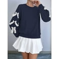 thumbnail image 4 of Women'S Y2K Ribbon Long Sleeve Top - Crew Neck Red Christmas & New Year Bowknot Oversized Pullover Shirt Navy Blue XL, 4 of 8