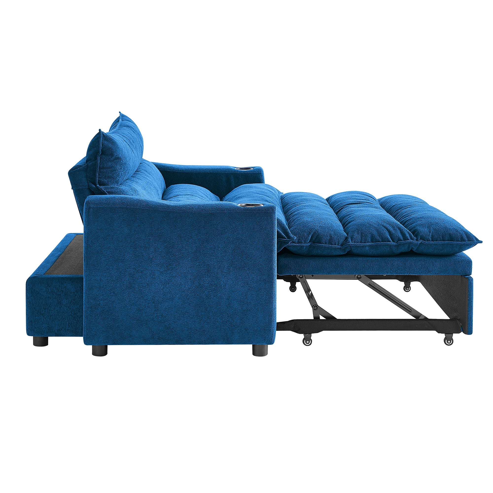 Aukfa 3 in 1 Convertible Pull Out Sofa Bed, Loveseat Sleeper with Thick Pad and Cup Holders for Living Room, Bedroom, Small Space, Blue