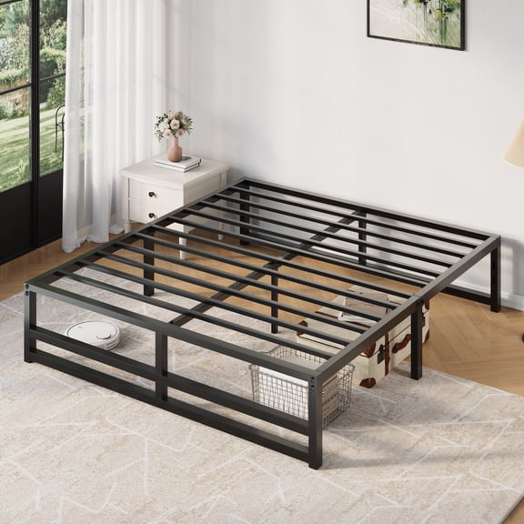Amolife Queen Size 14'' Metal Platform Bed Frame with Large Under Bed Storage Space, Black