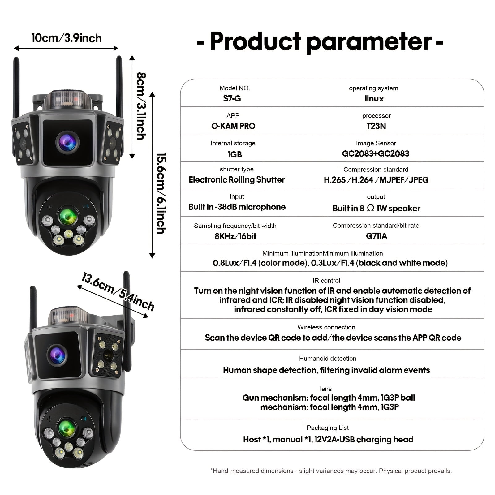 2Pcs Dual-Lens 2K Wireless Security Camera, 355° Pan-Tilt Rotation, Wired RJ45 & WiFi, Color Night Vision, AI Home Monitoring Camera