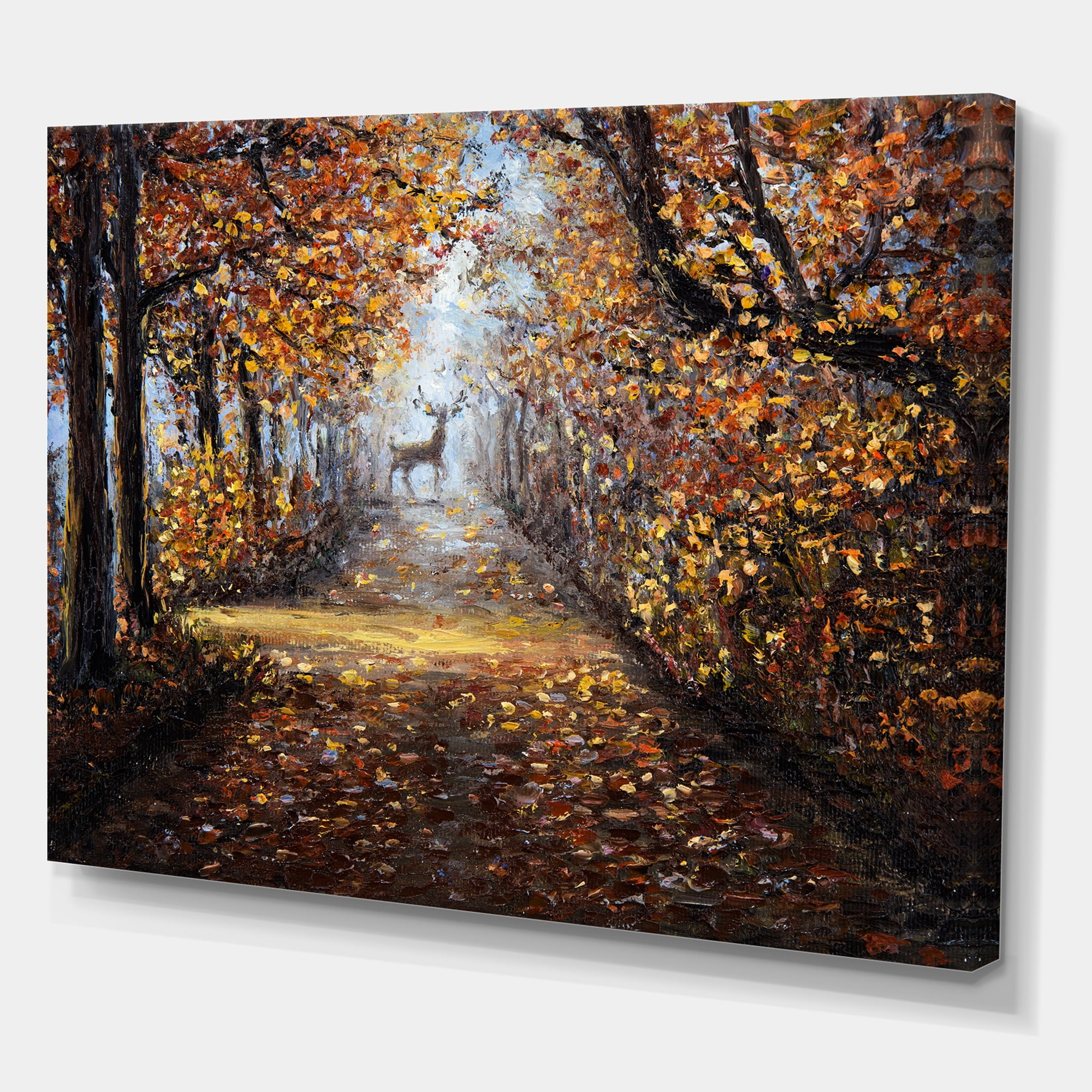 Designart ' Deer In The Autumn Park ' Lake House Canvas Wall Art Print