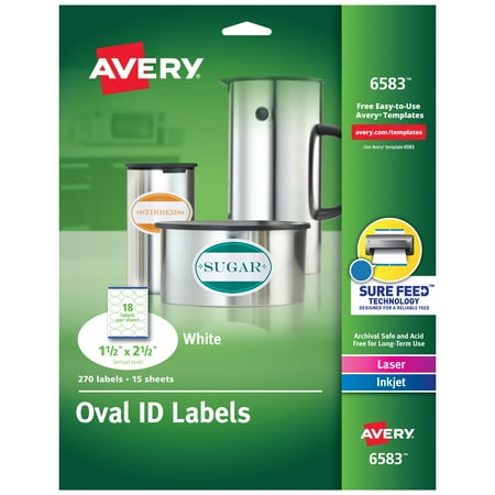 UPC: 0072782065836 | Avery Easy Peel Oval ID Labels  Sure Feed Technology  Print to the Edge  Permanent Adhesive  1-1/2  x 2-1/2   270 Labels (6583)