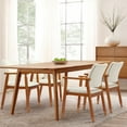 thumbnail image 4 of LSSBOUGHT Walnut Upholstered Dining Chairs Solid Wood Arm Chair Set of 2 - Black Faux Leather-2-Piece, 4 of 5