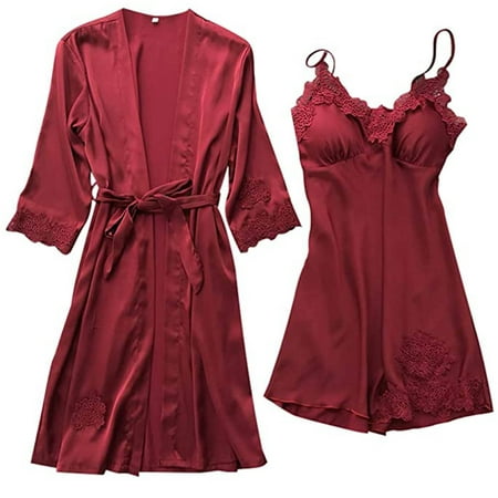 

Hesxuno Lingerie for Women for Sex Lingerie Women Silk Lace Robe Dress Babydoll Nightdress Sleepwear Kimono Set
