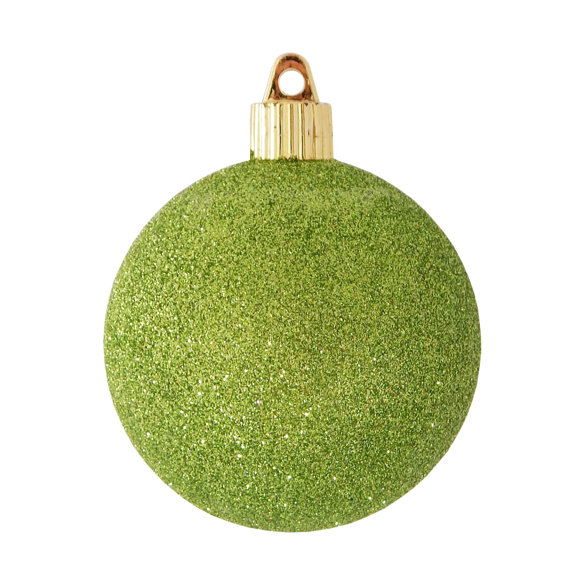 8ct Lime Green Shatterproof Glitter Christmas Ball Ornaments 3.25