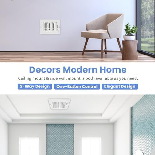 6 x 4 Inch [Duct Opening] Air Vent Covers for Wall or Ceiling - High Airflow 2 Way Steel Ventilation - Adjustable Wall/Ceiling Register, 7-3/4 Inch x 5-3/4 Inch [Overall Dimensions]