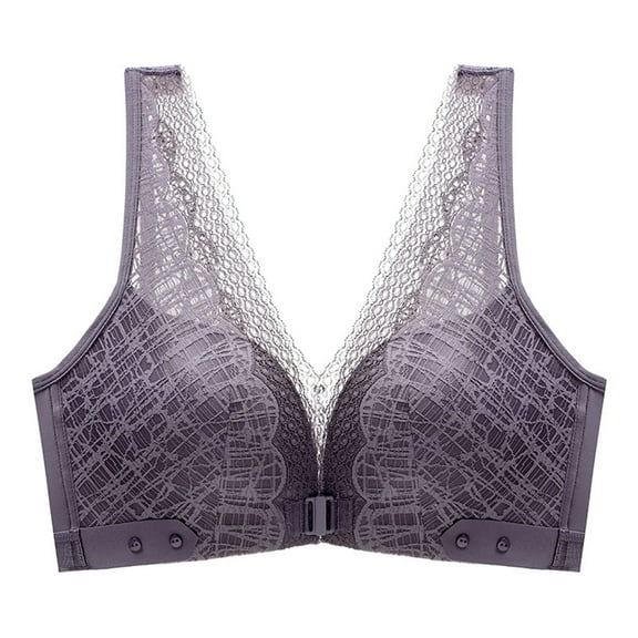 Pedort Bras For Women Push Up Daisy Bra Front Snaps, Comfortable & Convenient Front Button Bra, Wireless Everyday Bras Dark Gray,34