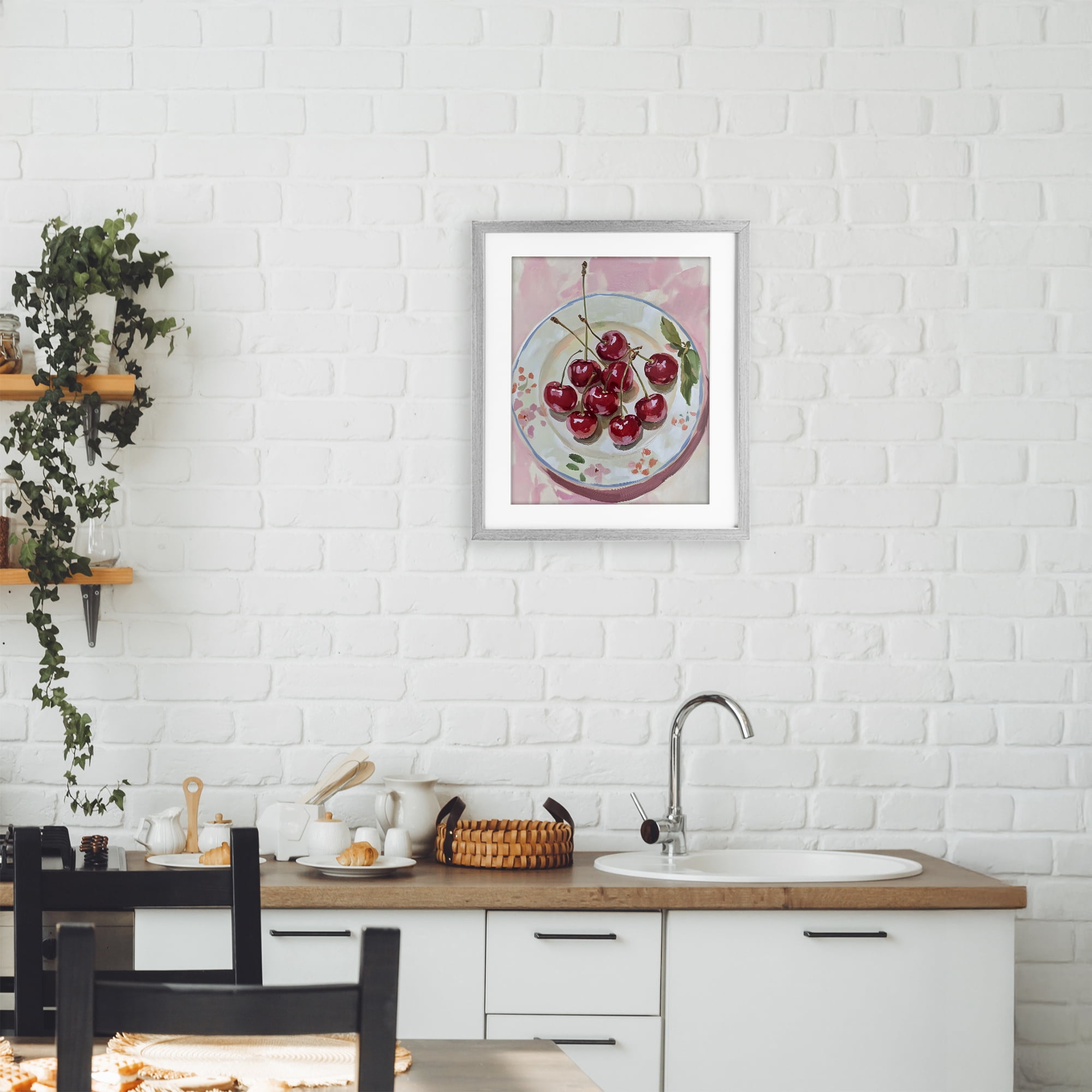 Stupell Industries Plate of Summer Cherries Gray Framed Print Under Glass, design by The Prints Vibe