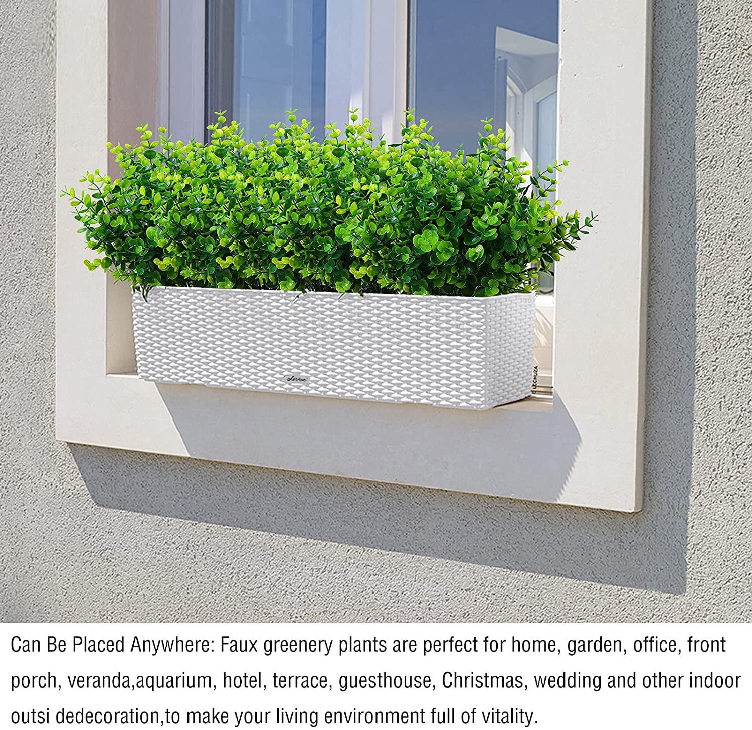 12 Bundles Artificial Greenery Plants, Faux Outdoor UV Resistant Fake Eucalyptus Bushes for Garden Porch Window Box Filler Indoor Home Decoration (Green)