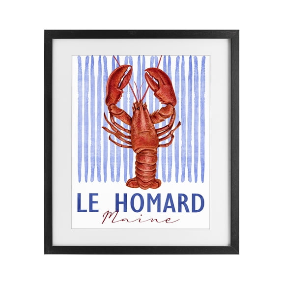 Stupell Industries Traditional Le Homard Nautical Stripes Black Framed Print Under Glass, 13 x 16, by Kim Allen