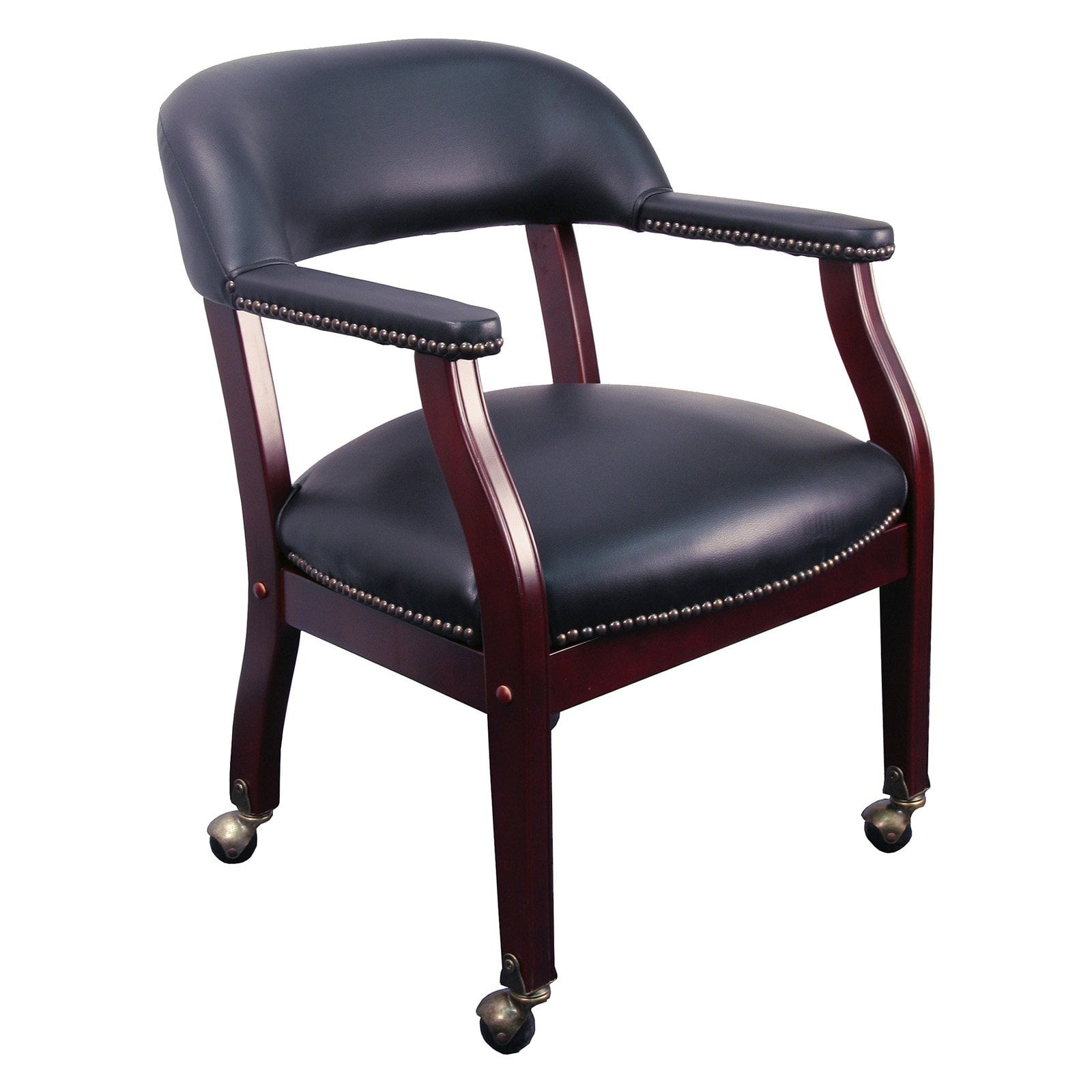 Traditional Captains Chair In Black Vinyl Leather Luxurious