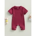thumbnail image 2 of Wassery Baby Boys Girls Summer Rompers 6M 12M 18M 24M Infant Short Sleeve Crew Neck Solid Color Ribbed Jumpsuits, 2 of 9