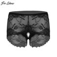 thumbnail image 2 of Women See-through Crotchless Briefs Men Sissy Lace Panties Lingerie Underwear Mid Waist Elastic Waistband Underpants NightwearL Gong Bohan LED, 2 of 2