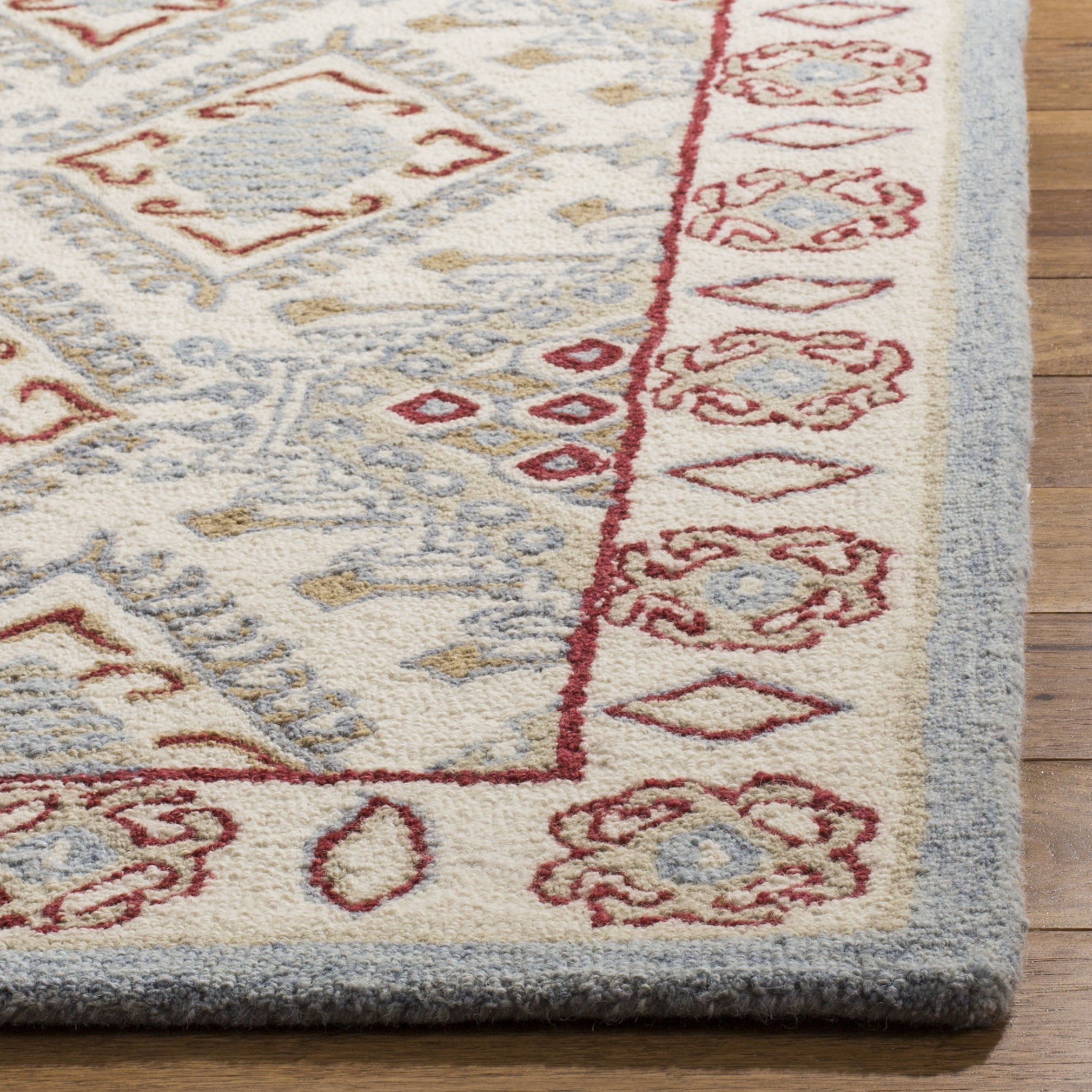 SAFAVIEH Micro-Loop Jolene Geometric Wool Area Rug, Ivory/Red, 4' x 6'