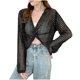 thumbnail image 1 of Mujeres de Manga Larga Tops Casual de Moda Abierto Ombligo de Punto Top, Ligero Y Suave Blusa para Todas las Estaciones, 1 of 3