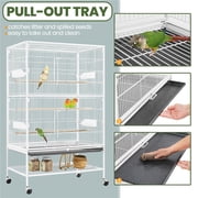 Yaheetech 52H Rolling Metal Bird Cage with 3 Perches & 4 Feeders & Extra Storage Shelf, White