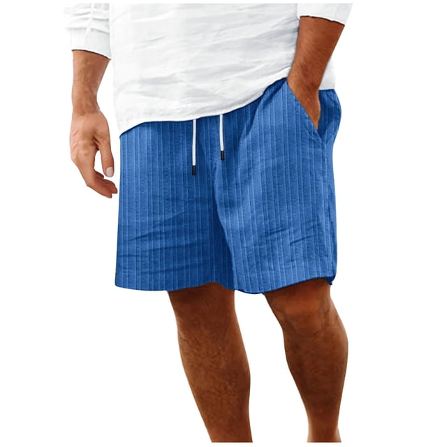 Plebaso Mens Shorts Summer Drawstring Casual Shorts Elastic Waist Loose Beach Vacation Shorts with Pockets