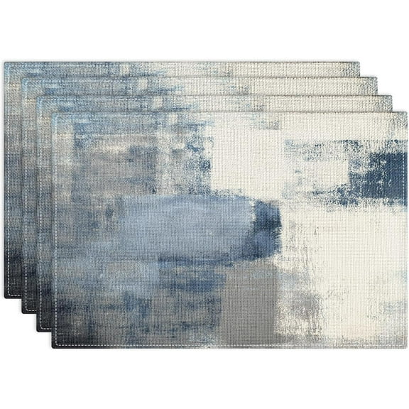 Farmhouse Placemats Set of 4, Vintage Blue and Grey Abstract Art Painting 12x18 Inch Table Mats for Outdoor Home Party Kitchen Dining Decoration