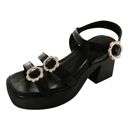 

Huanghuaa Women s Spring And Summer Fashion Leather Open Toe Wedge Sandals Casual Comfort Flower Buckle Sandals Cute Athletic Shoes