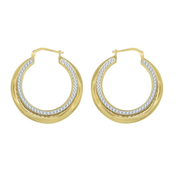 Brilliance Fine Jewelry Females 14K Gold Plated Crystal Round Hoop Adults Earrings
