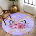 thumbnail image 3 of Round Rugs 5 Ft, Purple Floral Non Slip Area Rugs for Kitchen Bedroom Entryway, Fancy Botanical Flowers Antlers Abstract Art Washable Carpet Runner Rug Floor Mats for Bedroom Home Decor, 3 of 9