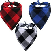 KZHAREEN 3 Pack Dog Bandana Plaid Reversible Triangle Bibs Scarf Accessories for Dogs Cats Pets