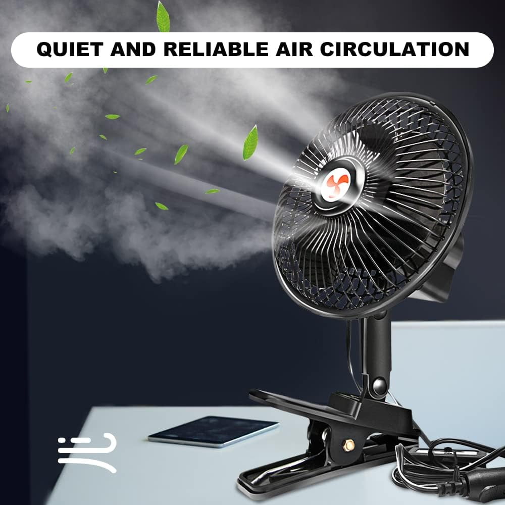 12 Volt Oscillating Fan, 6" Portable Car Fan With Car Cigarette Lighter, 360° Cooling Ventilation, Car DC Clip Fan, 12v Fan for Truck,RV,Car (Cord Length 5FT)