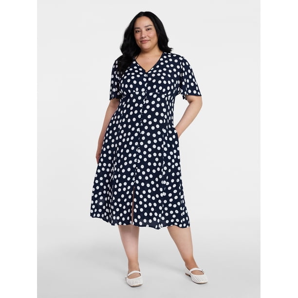 Time and Tru Women's Empire Waist Midi Dress with Short Sleeves, Sizes XS-XXXL Time and Tru Women's Empire Waist Midi Dress with Short Sleeves, Sizes XS-XXXL