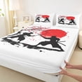 thumbnail image 5 of Manfei Silhouette Samurai Queen Sheet Sets for Teens, Duel Sakura Bed Set for Dorm, Black Red White 4 Pieces, 1 Flat Sheet, 1 Fitted Sheet and 2 Pillowcases, 5 of 6