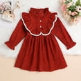 thumbnail image 2 of Splozh Baby Girl Dress Toddler Girl Fall Winter Clothes Corduroy Ruffle Long Sleeve Vintage Dress Little Girl Outfit Red,12-18 Months, 2 of 6