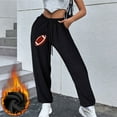 thumbnail image 2 of Lovskoo 2024 Women's Winter Warm Fleece Joggers Pants Sherpa Lined Drawstring Football Printed Athletic Active Sweatpants Black L, 2 of 4
