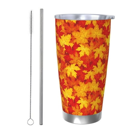 

Fuzoiu Vintage maple leaves autumn Print 20oz Tumbler Stainless Steel Vacuum Insulated Car Cup Insulated Coffee Mug Travel Mug with Lid Thermal Cup for Outdoor-Straw Two-piece Set