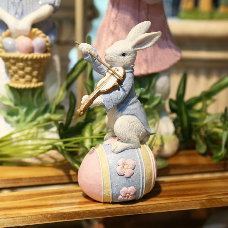 Easter Eggs Bunny Action Figures Playing Lute Violin Sitting Egg Resin  Easter Bunny Figurines Easter Outdoor Garden Statue Decor Easter  Decorations For Home/Bookshelf/Desktop Decor Toys Party Favors 