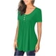 thumbnail image 3 of ICHUANYI Clearance Women's Summer Solid Round Neck Button Pleated Short Sleeve Tops(Green, XXL) ICHUANYI WER2023080813929, 3 of 6