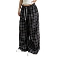 thumbnail image 4 of Edvintorg Wide Leg Pants for Women Elastic Waisted Plaid Trouser Drawstring Loose Casual Pant with Pocket Women's Clothes Black S-2XL, 4 of 7