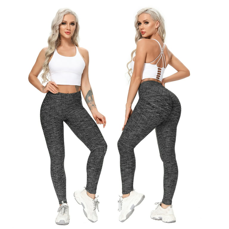 FITTOO Women Booty Yoga Pants Women High Waisted Ruched Butt Lift Textured Tummy  Control Scrunch Leggings 