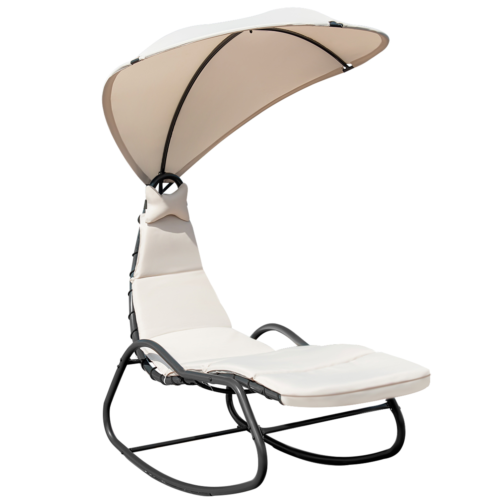 Gymax Patio Lounge Chair Chaise Garden Yard w/ Steel Frame Cushion Canopy Beige - image 3 of 10