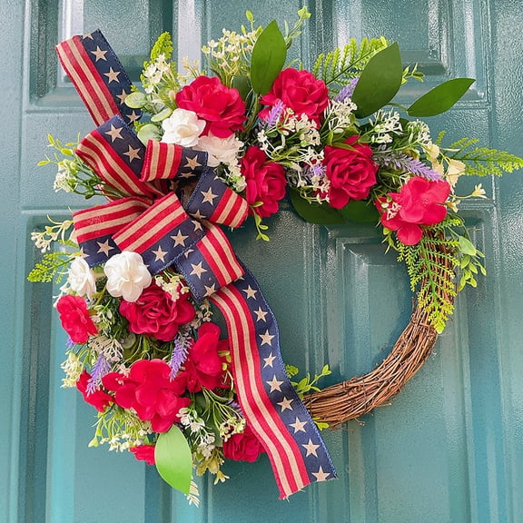 Dmlowu 4th of July Decorations Wreath Exquisite Home Decor Patriotic Wreath Handcrafted Memorial Day Decorations Red White and Blue Wreath for Memorial Day Party