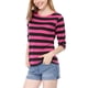 thumbnail image 5 of Camiseta básica de ajuste slim con cuello redondo y mangas de codo para mujeres INSPIRE CHIC, estampada, 2XL, fucsia y negra, 5 of 8